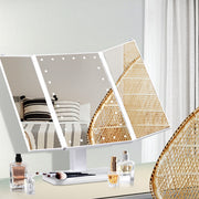 Embellir Makeup Mirror with 24 LED light Tri-fold Dimmable Tabletop Storage MM-TRI-WH-1X