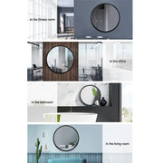 Embellir Wall Mirror Makeup 70cm Home Decor Framed Mirrors Bathroom Round Black MM-WALL-ROU-BK-70