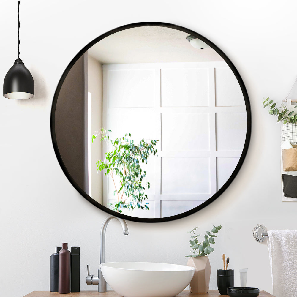 Embellir Wall Mirror Makeup 90cm Home Decor Framed Mirrors Bathroom Round Black MM-WALL-ROU-BK-90