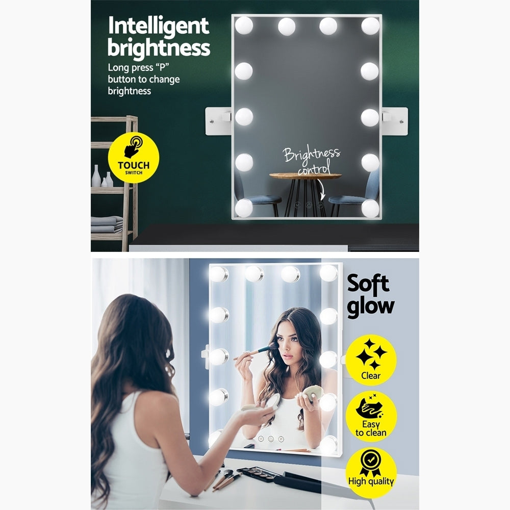 Embellir Hollywood Wall mirror Makeup Mirror With Light Vanity 12 LED Bulbs MM-WMOUNT-3040-WH