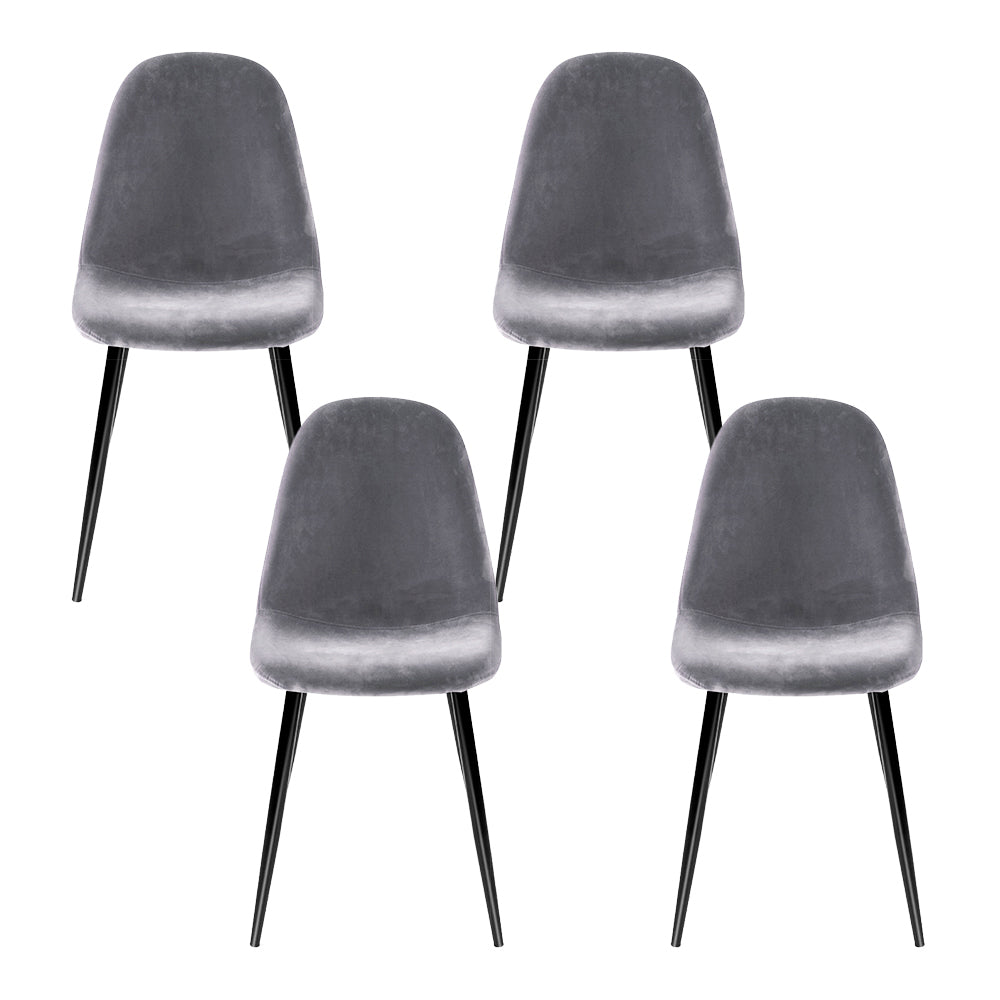 Artiss Dining Chairs Set of 4 Velvet Curved Slope Grey MO-DIN-01-VEL-GYX4