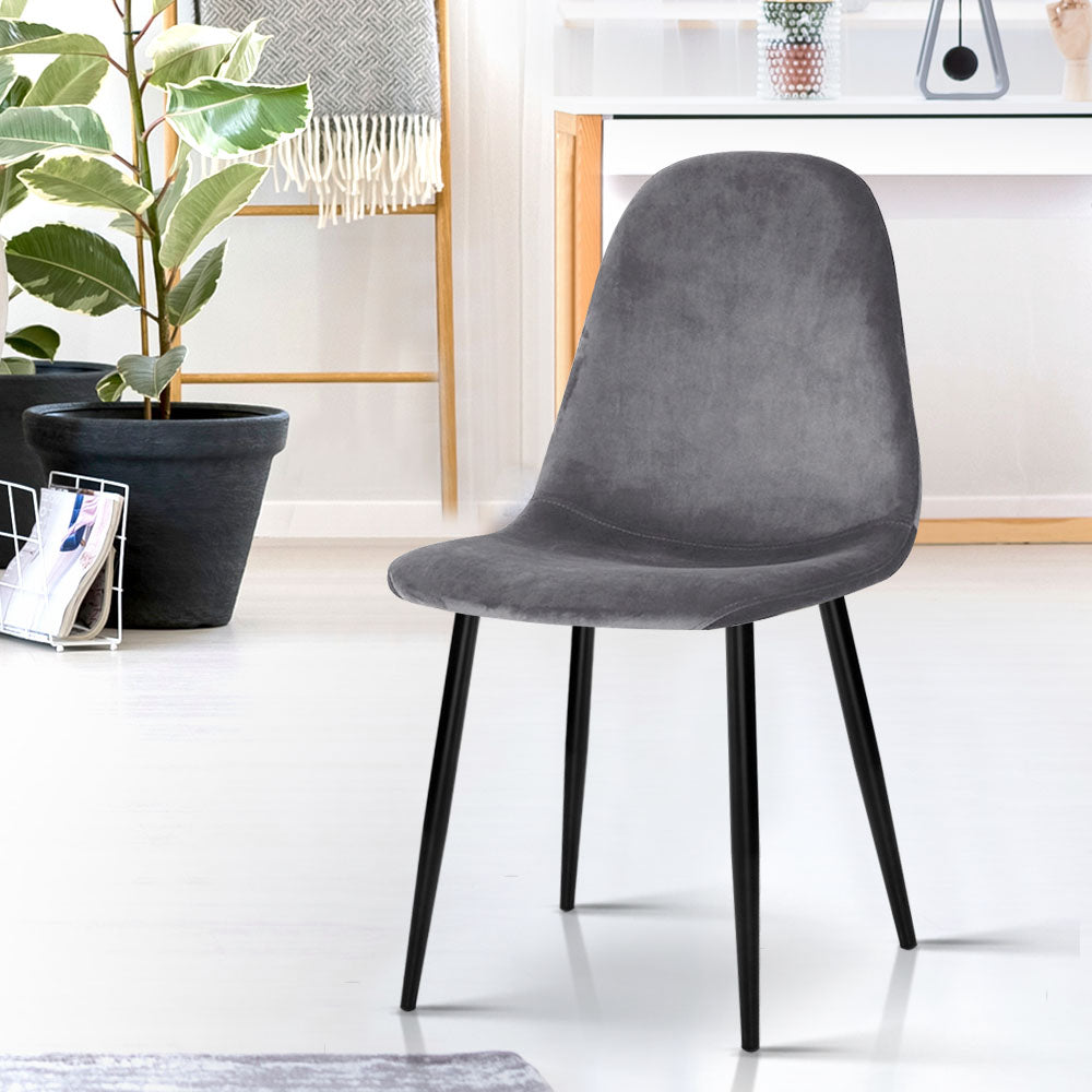 Artiss Dining Chairs Set of 4 Velvet Curved Slope Grey MO-DIN-01-VEL-GYX4