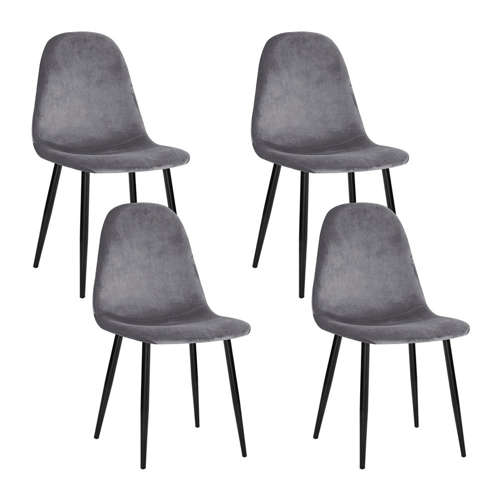 Artiss Dining Chairs Set of 4 Velvet Curved Slope Grey MO-DIN-01-VEL-GYX4