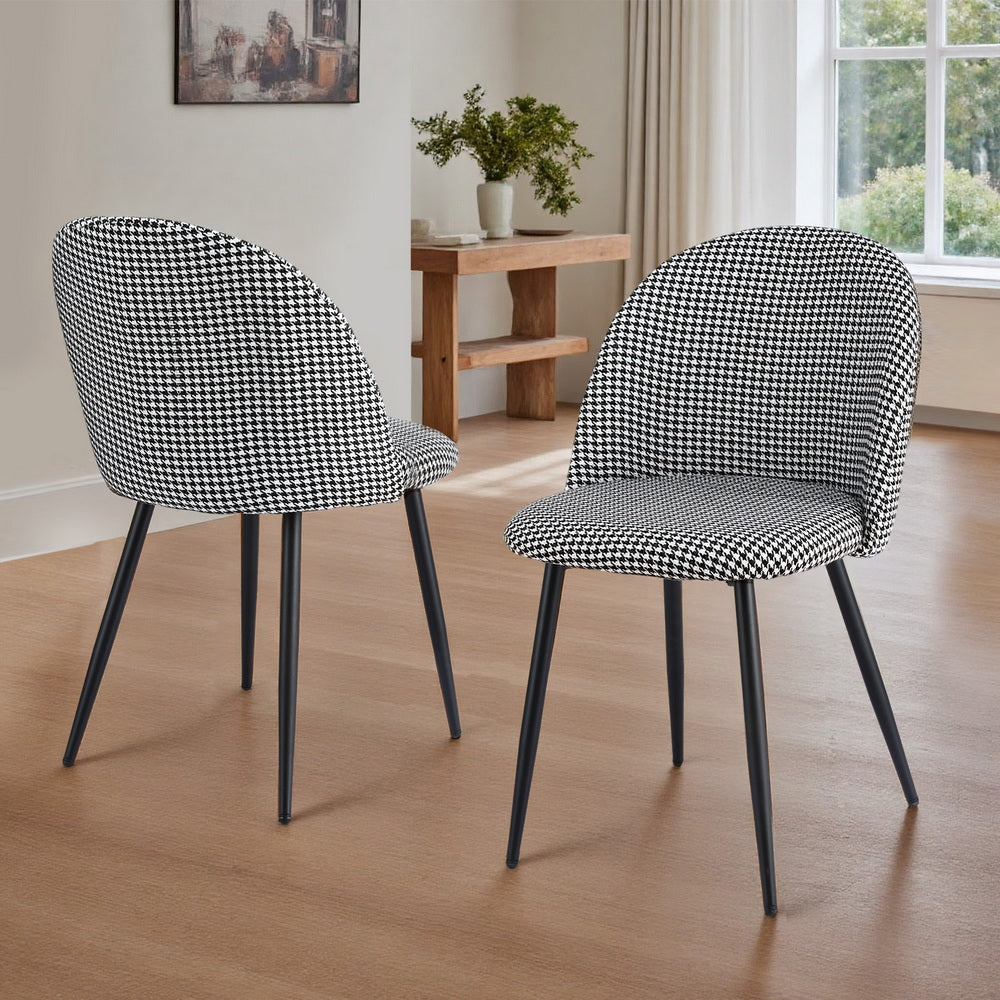 Artiss Dining Chairs Set of 2 Linen Solid Curved Houndstooth MO-DIN-02-LI-HSX2