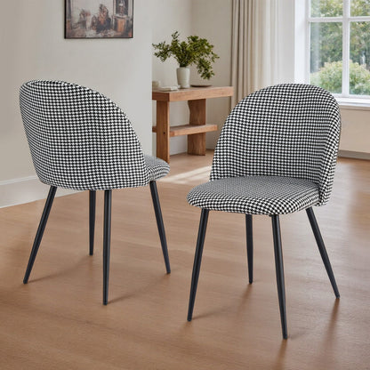 Artiss Dining Chairs Set of 2 Linen Solid Curved Houndstooth MO-DIN-02-LI-HSX2