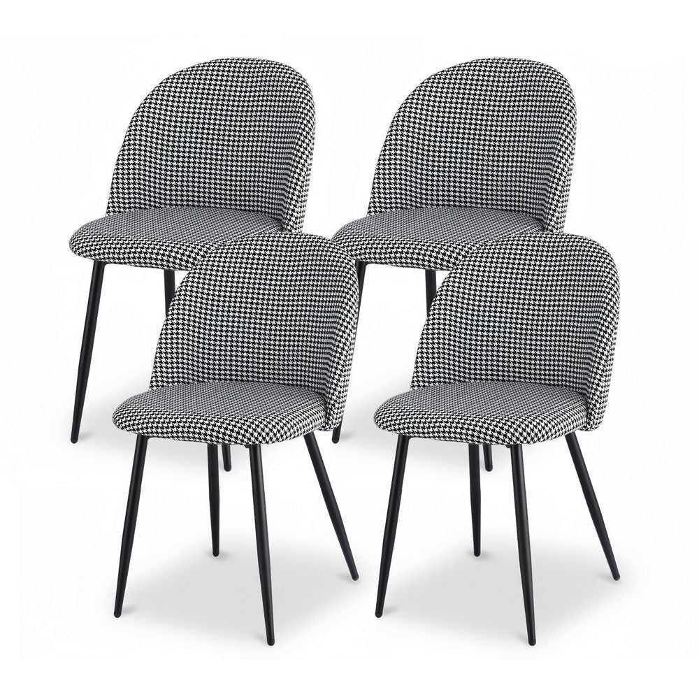 Artiss Dining Chairs Set of 4 Linen Solid Curved Houndstooth MO-DIN-02-LI-HSX4