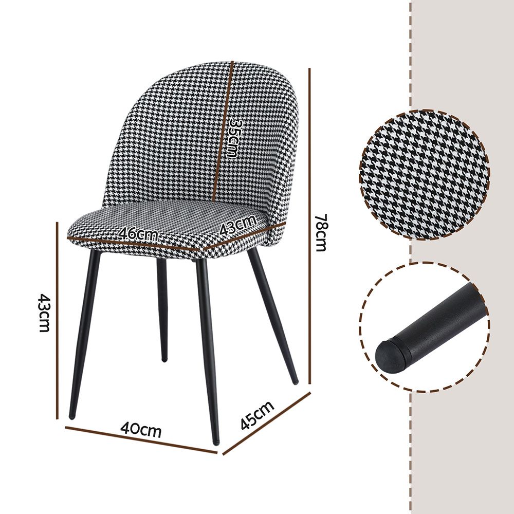 Artiss Dining Chairs Set of 4 Linen Solid Curved Houndstooth MO-DIN-02-LI-HSX4