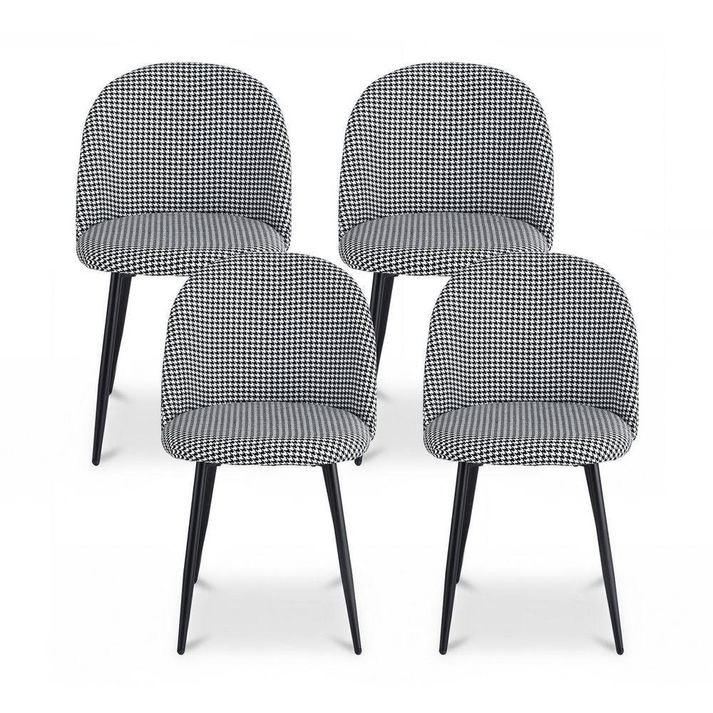 Artiss Dining Chairs Set of 4 Linen Solid Curved Houndstooth MO-DIN-02-LI-HSX4