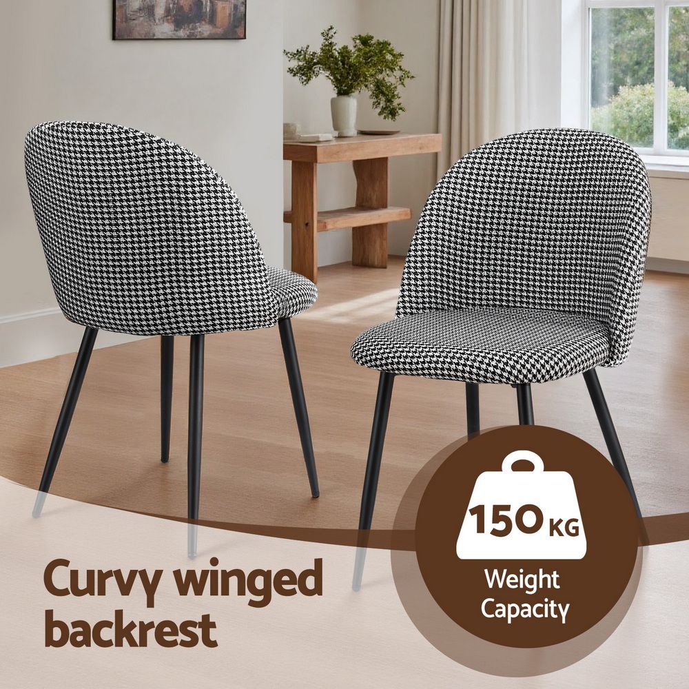 Artiss Dining Chairs Set of 4 Linen Solid Curved Houndstooth MO-DIN-02-LI-HSX4