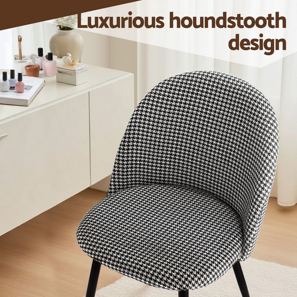 Artiss Dining Chairs Set of 4 Linen Solid Curved Houndstooth MO-DIN-02-LI-HSX4