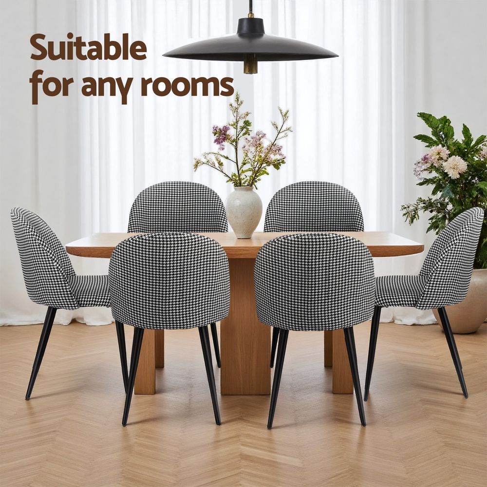 Artiss Dining Chairs Set of 4 Linen Solid Curved Houndstooth MO-DIN-02-LI-HSX4