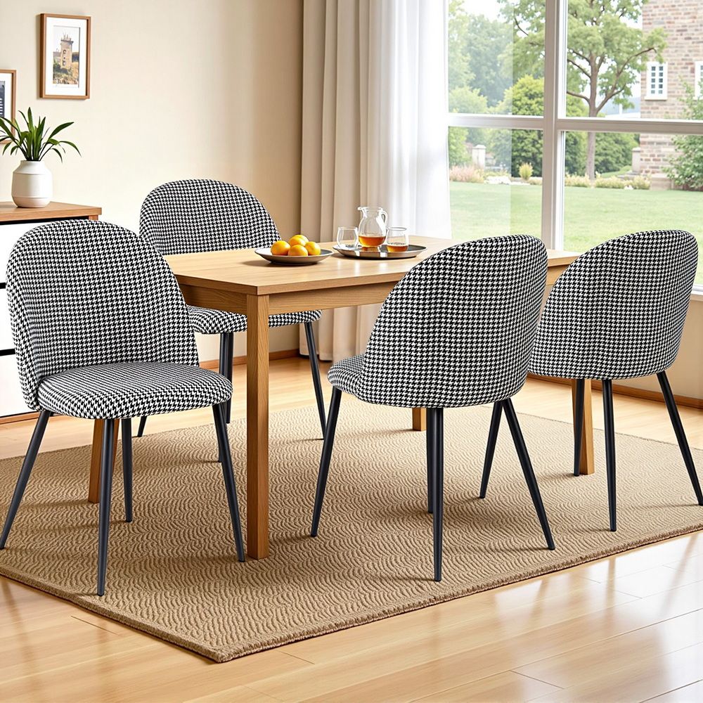 Artiss Dining Chairs Set of 4 Linen Solid Curved Houndstooth MO-DIN-02-LI-HSX4