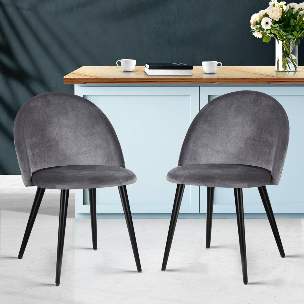 Artiss Dining Chairs Set of 2 Velvet Solid Curved Dark Grey MO-DIN-02-VEL-BKX2