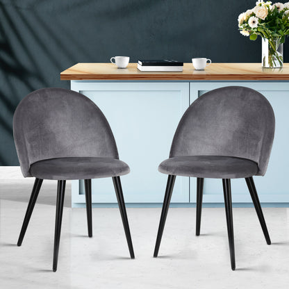 Artiss Dining Chairs Set of 2 Velvet Solid Curved Dark Grey MO-DIN-02-VEL-BKX2