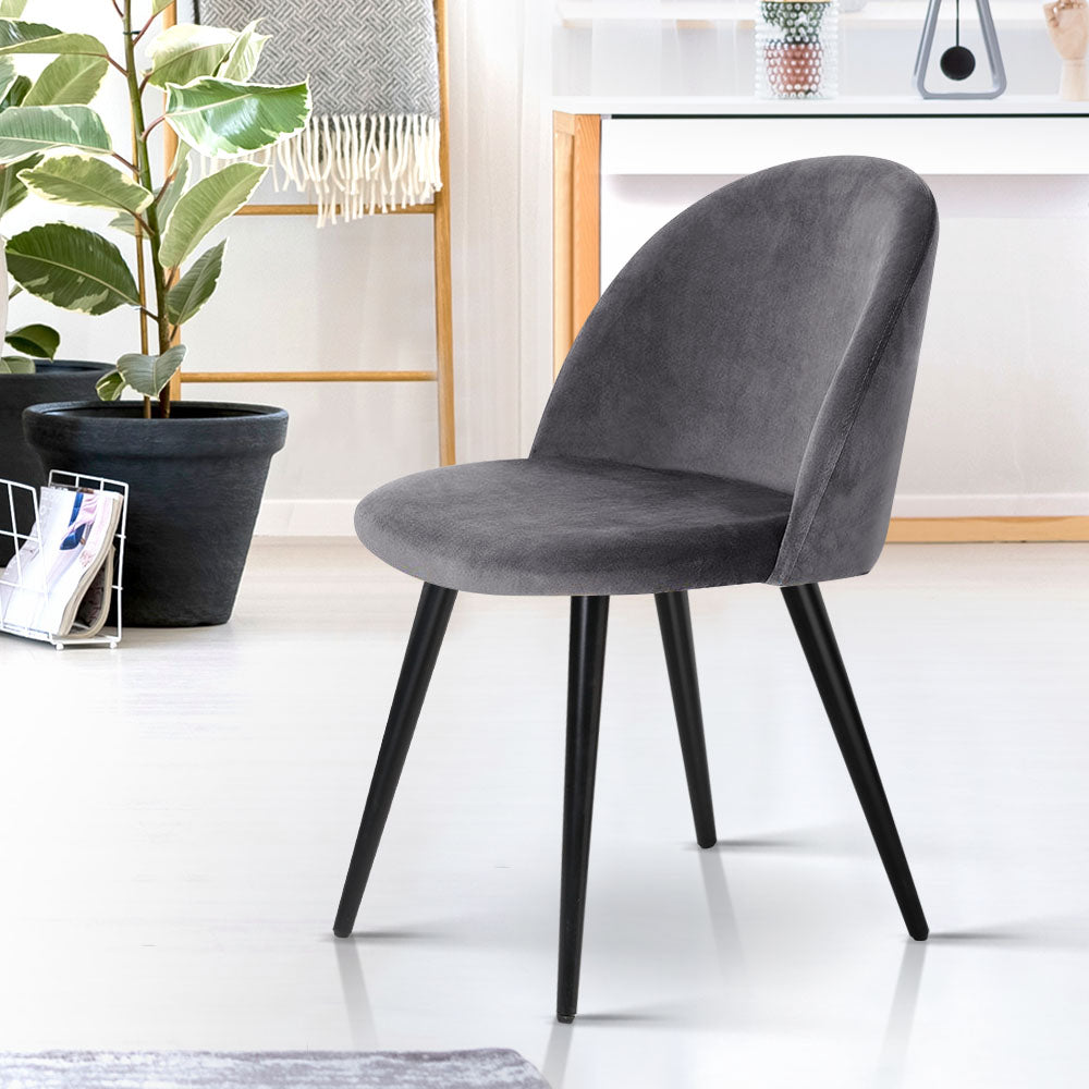 Artiss Dining Chairs Set of 2 Velvet Solid Curved Dark Grey MO-DIN-02-VEL-BKX2