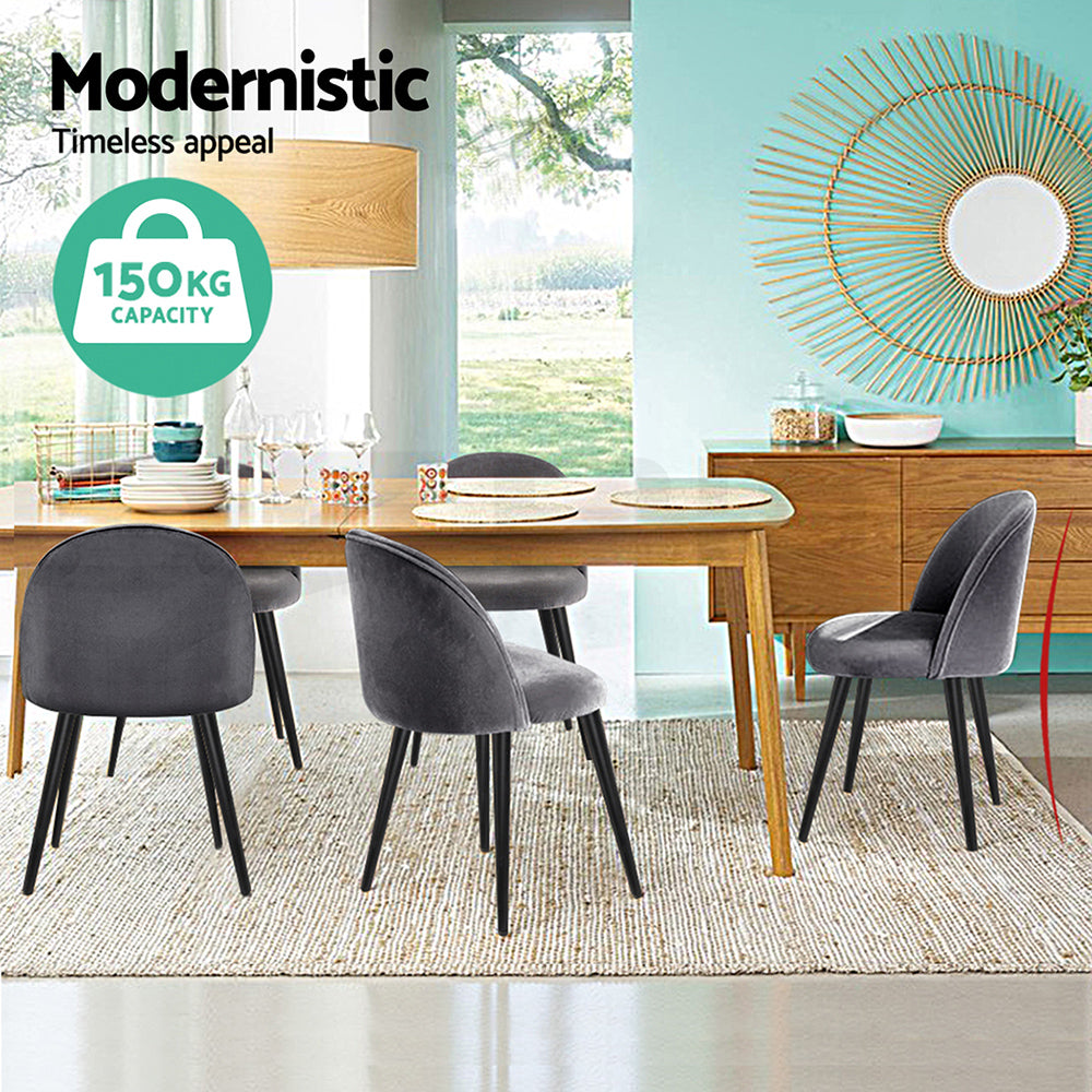 Artiss Dining Chairs Set of 4 Velvet Solid Curved Dark Grey MO-DIN-02-VEL-BKX4