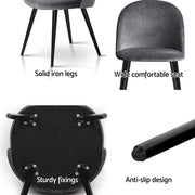 Artiss Dining Chairs Set of 4 Velvet Solid Curved Dark Grey MO-DIN-02-VEL-BKX4