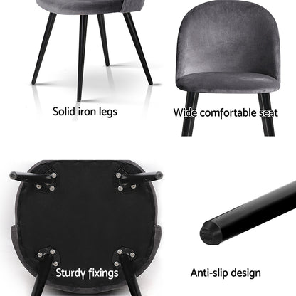 Artiss Dining Chairs Set of 4 Velvet Solid Curved Dark Grey MO-DIN-02-VEL-BKX4