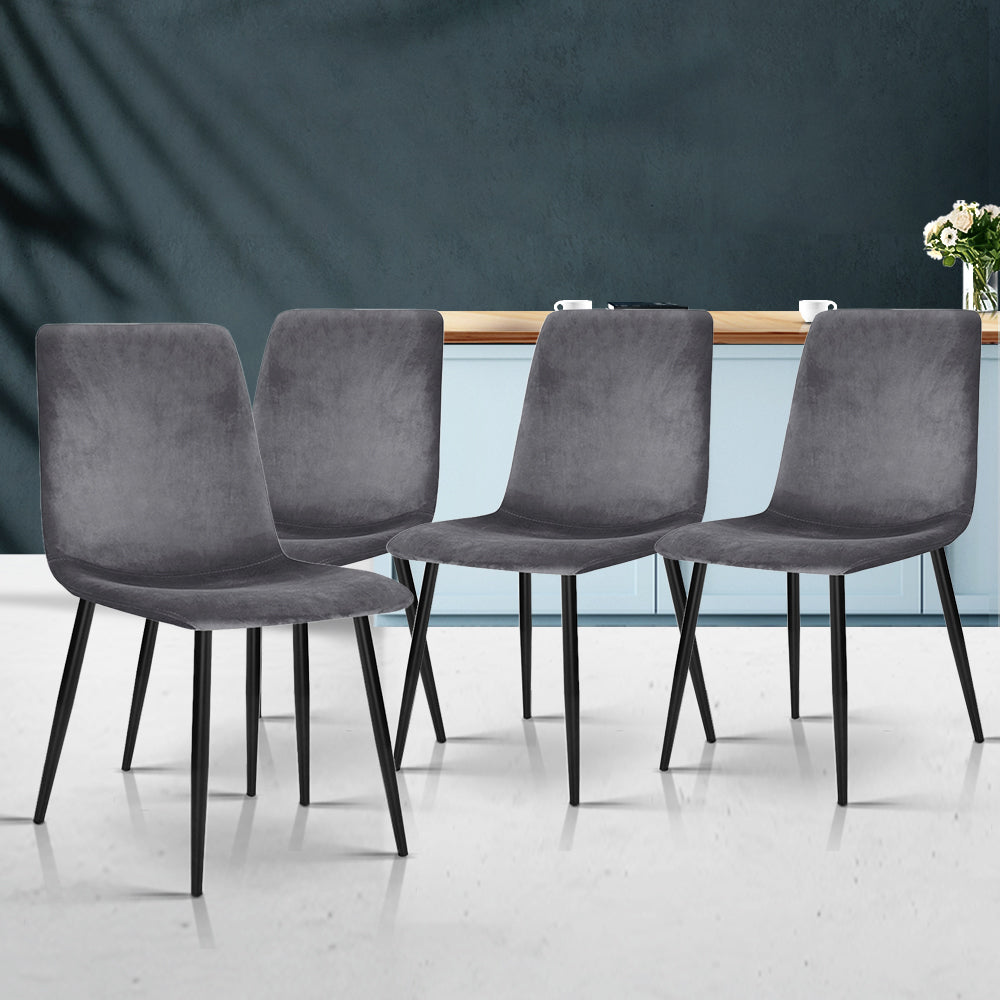 Artiss Dining Chairs Set of 4 Velvet Horizontal Slope Grey MO-DIN-03-VEL-GYX4