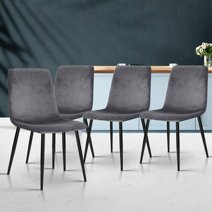 Artiss Dining Chairs Set of 4 Velvet Horizontal Slope Grey MO-DIN-03-VEL-GYX4