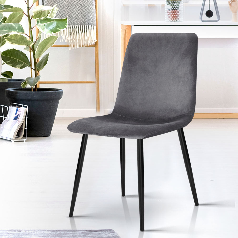 Artiss Dining Chairs Set of 4 Velvet Horizontal Slope Grey MO-DIN-03-VEL-GYX4