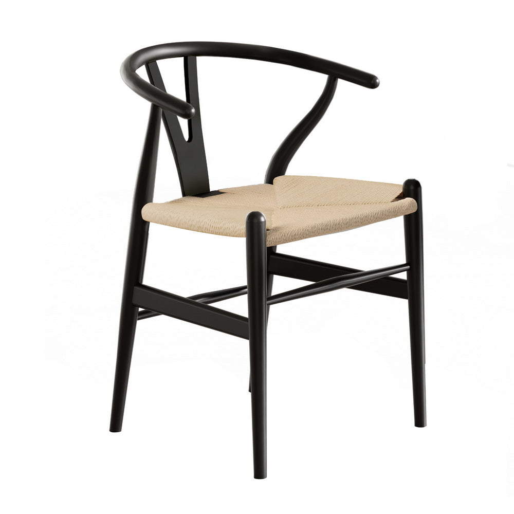 1x Artiss Dining Chair Wooden Rattan Wishbone Black MO-DIN-B-01-RAT-BK