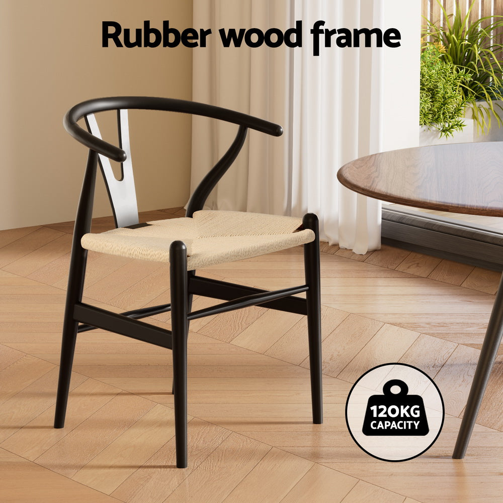 1x Artiss Dining Chair Wooden Rattan Wishbone Black MO-DIN-B-01-RAT-BK