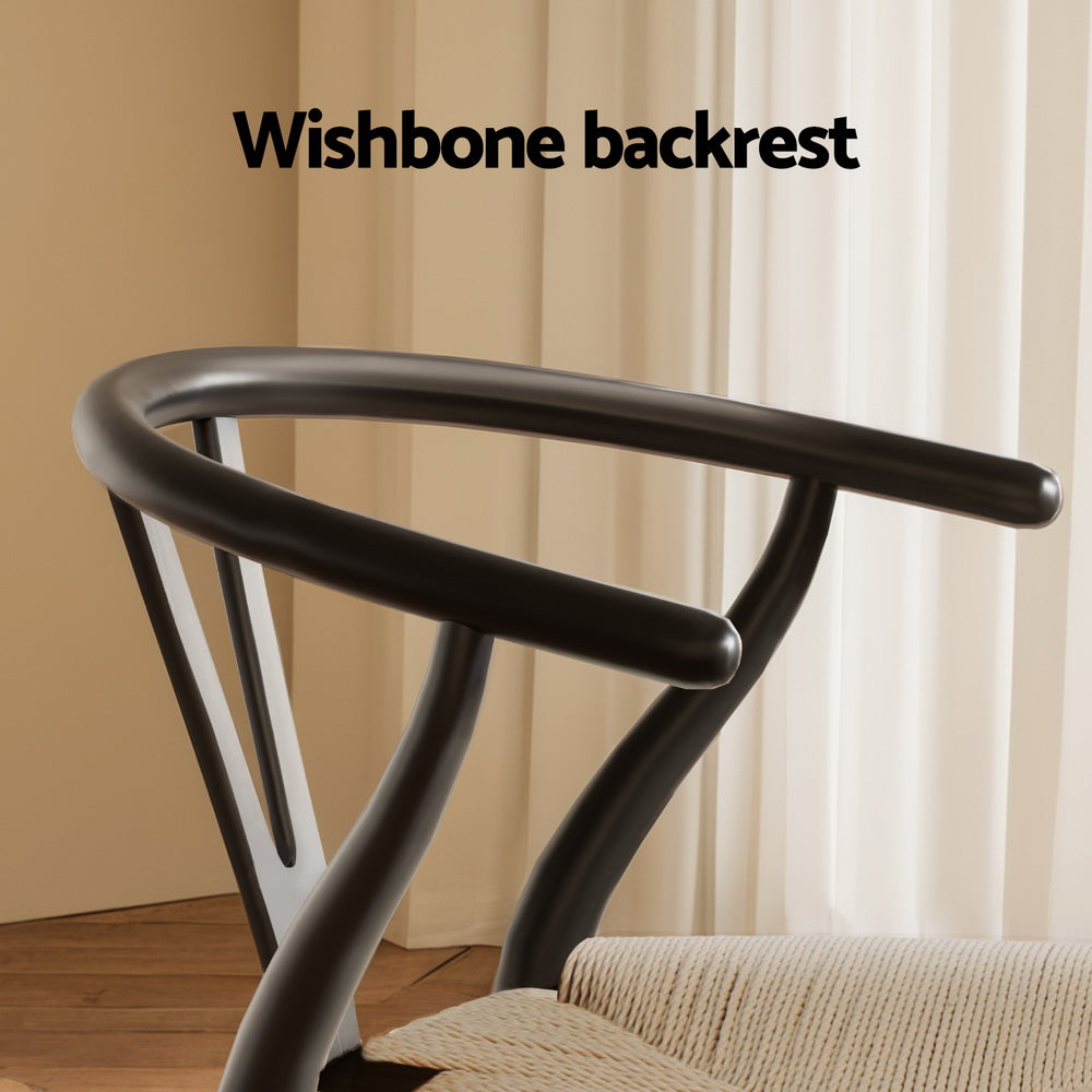 1x Artiss Dining Chair Wooden Rattan Wishbone Black MO-DIN-B-01-RAT-BK