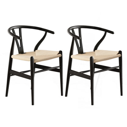 1 Set of 2 Artiss Dining Chairs Wooden Rattan Wishbone Black MO-DIN-B-01-RAT-BKX2