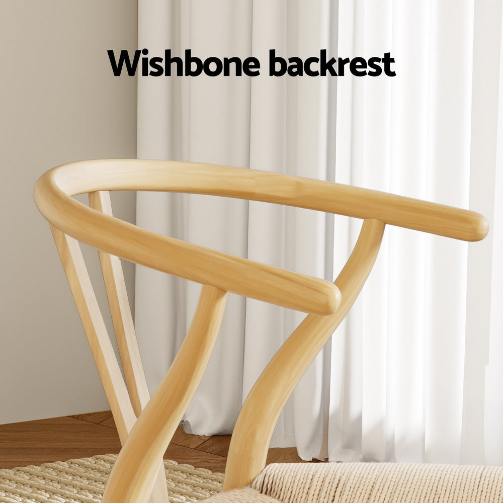 1 Set of 2 Artiss Dining Chairs Wooden Rattan Seat Wishbone Back MO-DIN-B-01-RAT-WDX2
