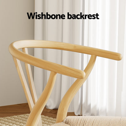 1 Set of 2 Artiss Dining Chairs Wooden Rattan Seat Wishbone Back MO-DIN-B-01-RAT-WDX2