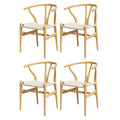 1 Set of 4 Artiss Dining Chairs Wooden Rattan Seat Wishbone Back MO-DIN-B-01-RAT-WDX4