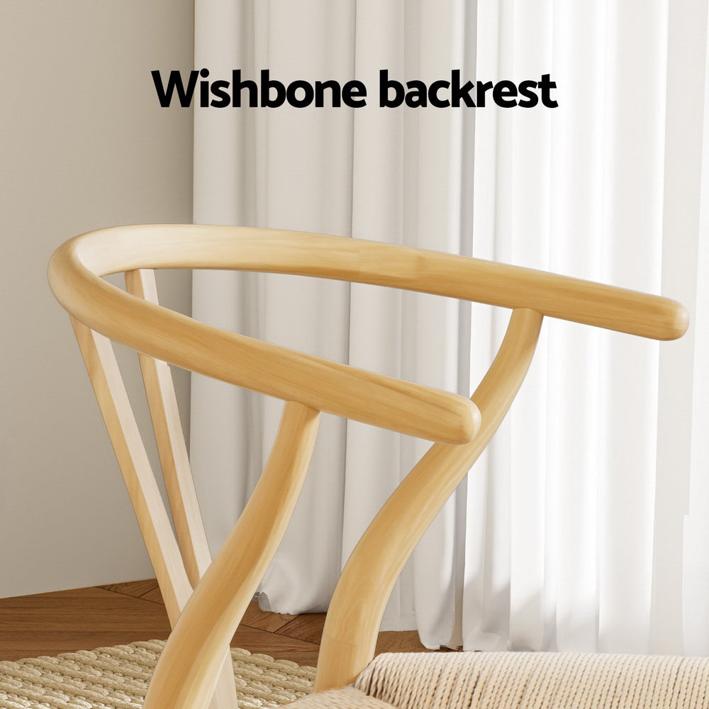 1 Set of 4 Artiss Dining Chairs Wooden Rattan Seat Wishbone Back MO-DIN-B-01-RAT-WDX4