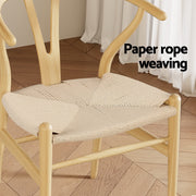1 Set of 4 Artiss Dining Chairs Wooden Rattan Seat Wishbone Back MO-DIN-B-01-RAT-WDX4