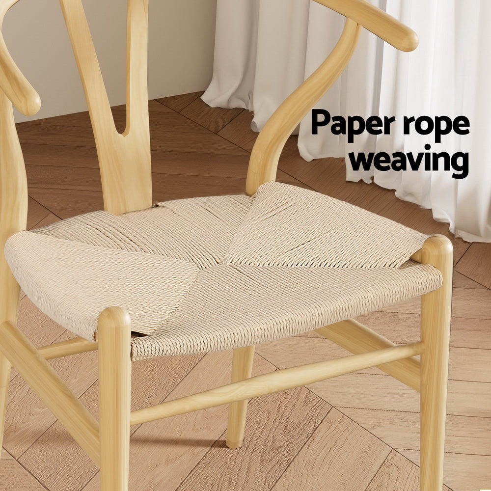 1 Set of 4 Artiss Dining Chairs Wooden Rattan Seat Wishbone Back MO-DIN-B-01-RAT-WDX4