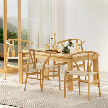 1 Set of 4 Artiss Dining Chairs Wooden Rattan Seat Wishbone Back MO-DIN-B-01-RAT-WDX4