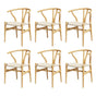 1 Set of 6 Artiss Dining Chairs Wooden Rattan Seat Wishbone Back MO-DIN-B-01-RAT-WDX6