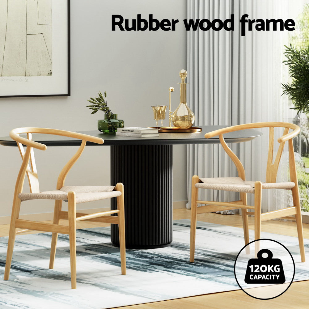 1 Set of 6 Artiss Dining Chairs Wooden Rattan Seat Wishbone Back MO-DIN-B-01-RAT-WDX6