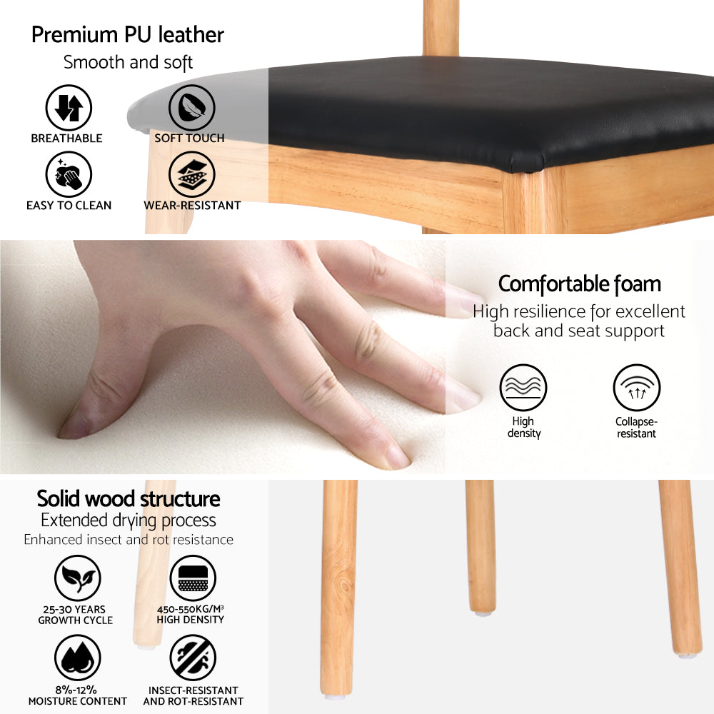 Artiss Dining Chair Rubber Wood Leather Seat Black MO-DIN-B-02-PU-BK