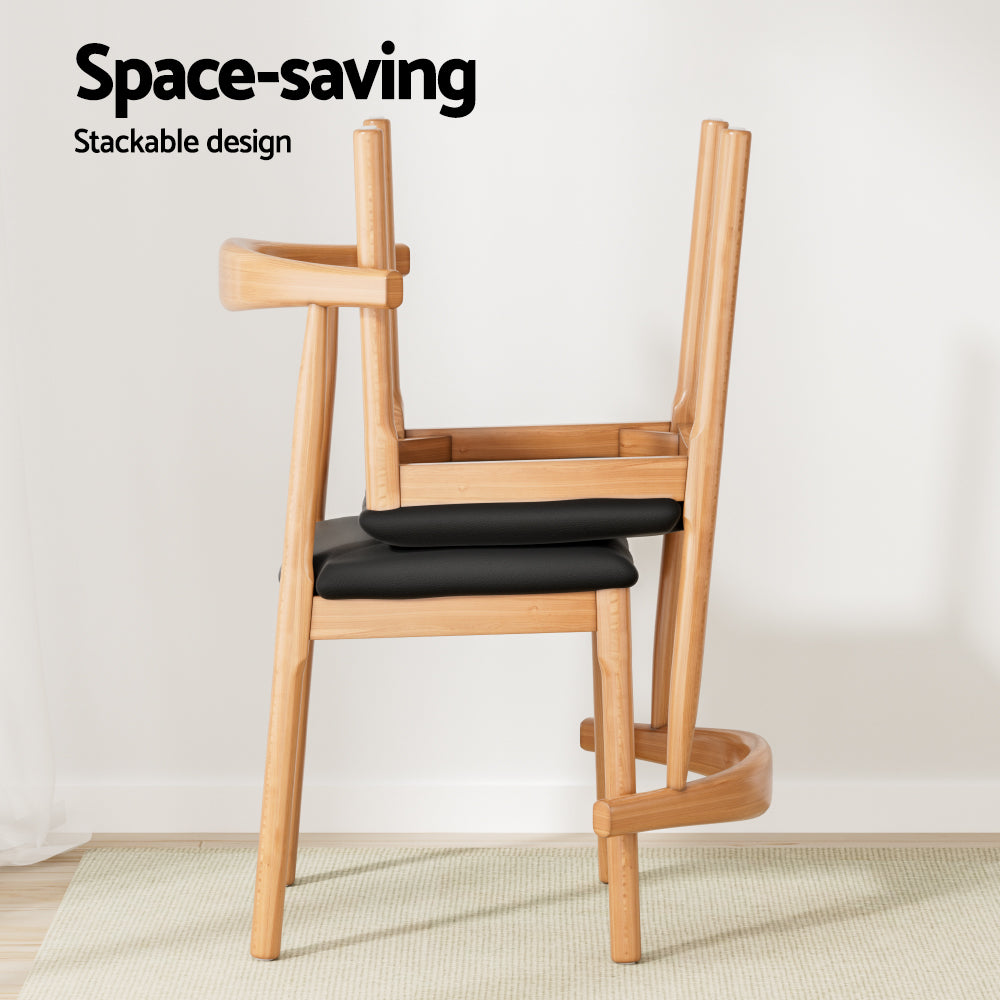 Artiss Dining Chair Rubber Wood Leather Seat Black MO-DIN-B-02-PU-BK