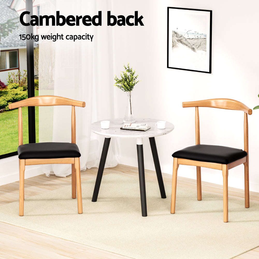 Artiss 2x Dining Chairs Rubber Wood Leather Seat Black MO-DIN-B-02-PU-BKX2