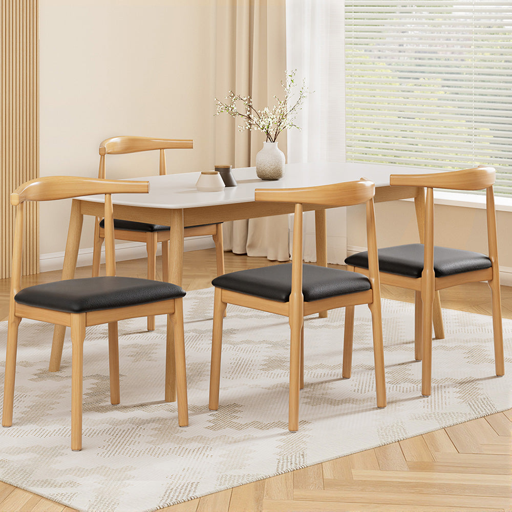 Artiss 4x Dining Chairs Rubber Wood Leather Seat Black MO-DIN-B-02-PU-BKX4