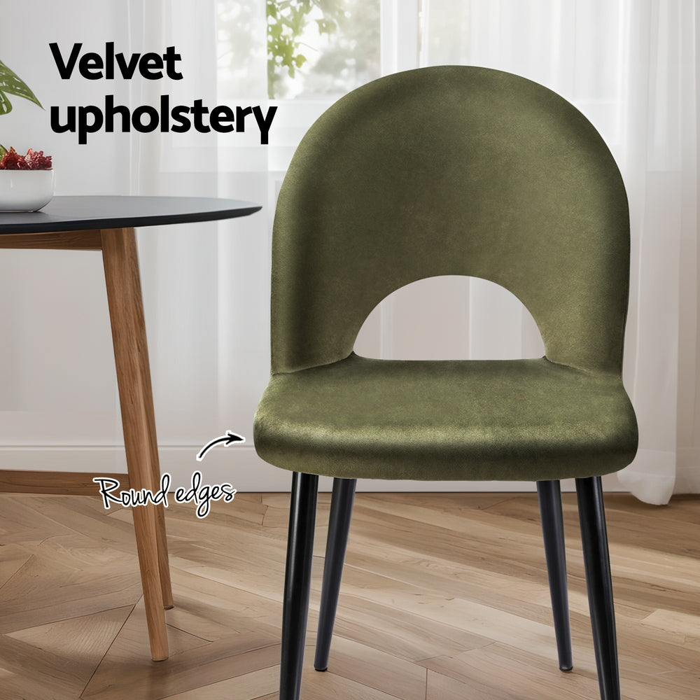 Artiss Dining Chairs Set of 2 Velvet Hollow Green MO-DIN-C-01-VEL-GNX2