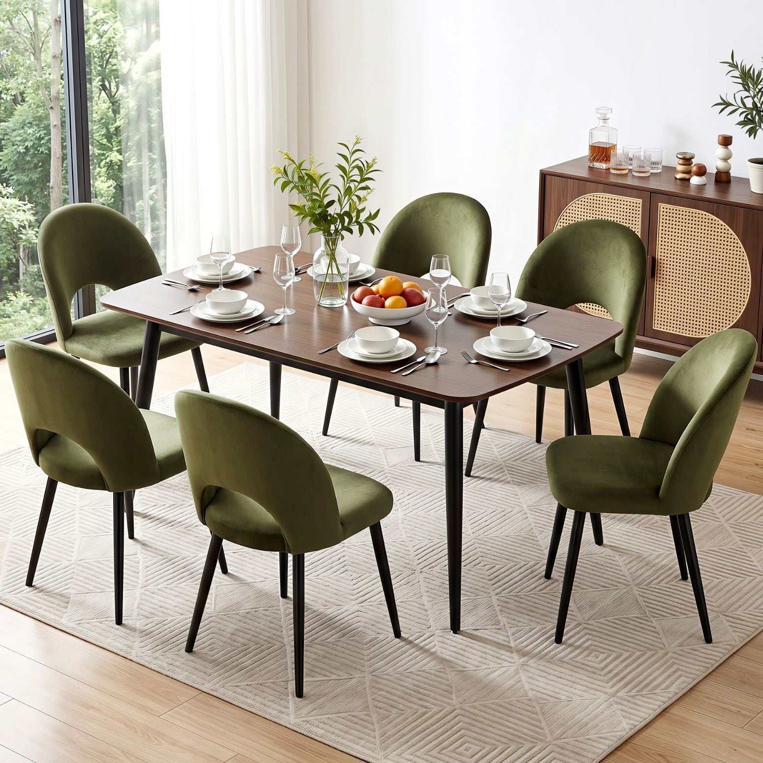 Artiss Dining Chairs Set of 6 Velvet Hollow Green MO-DIN-C-01-VEL-GNX6