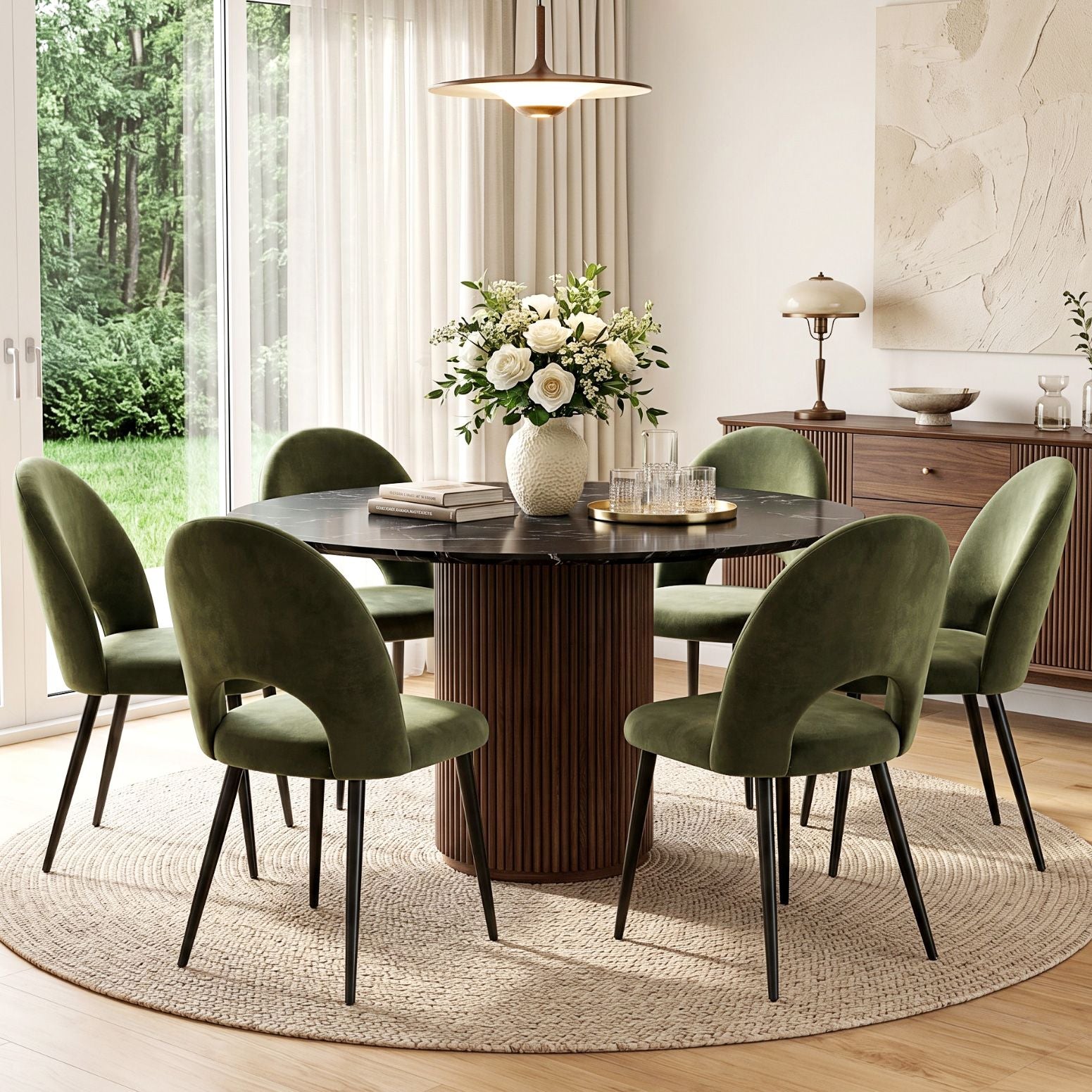 Artiss Dining Chairs Set of 6 Velvet Hollow Green MO-DIN-C-01-VEL-GNX6