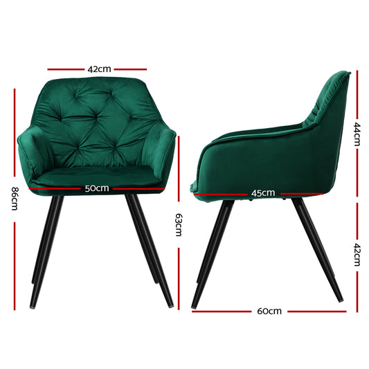 Artiss Dining Chairs Set of 2 Velvet Diamond Tufted Armchair Green MO-DIN-GRS058-VEL-GNX2