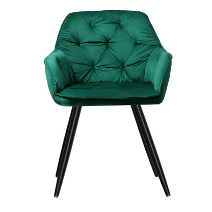 Artiss Dining Chairs Set of 2 Velvet Diamond Tufted Armchair Green MO-DIN-GRS058-VEL-GNX2
