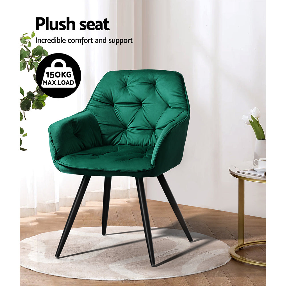 Artiss Dining Chairs Set of 2 Velvet Diamond Tufted Armchair Green MO-DIN-GRS058-VEL-GNX2