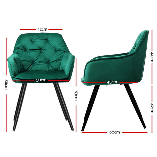 Artiss Dining Chairs Set of 4 Velvet Diamond Tufted Armchair Green MO-DIN-GRS058-VEL-GNX4