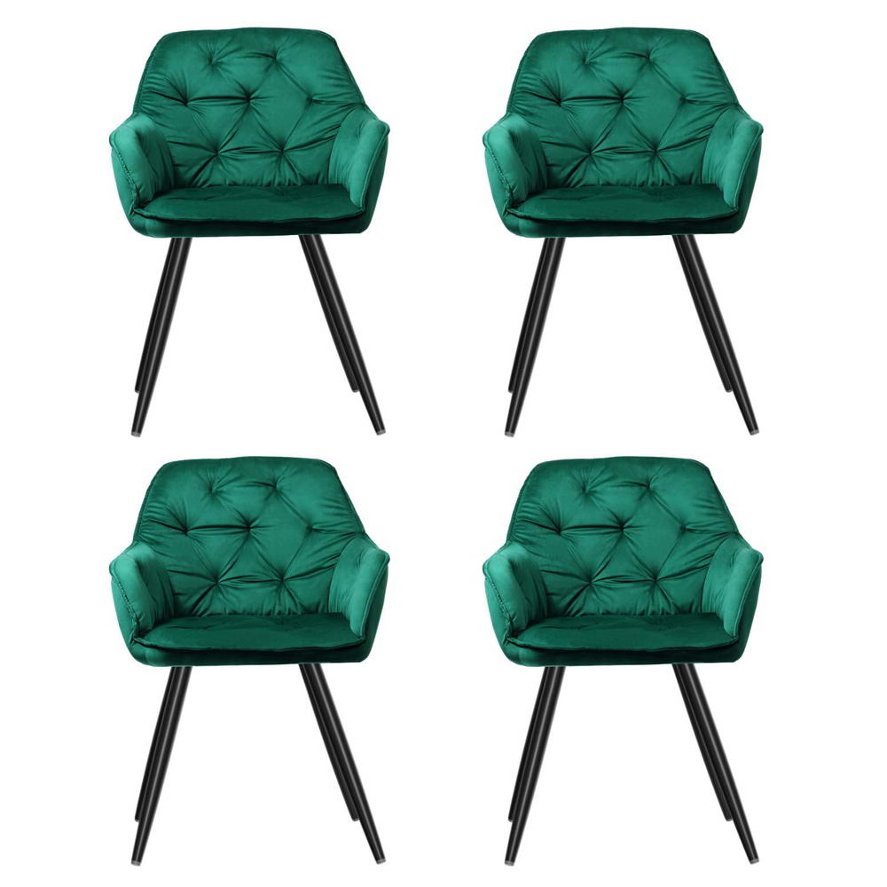 Artiss Dining Chairs Set of 4 Velvet Diamond Tufted Armchair Green MO-DIN-GRS058-VEL-GNX4